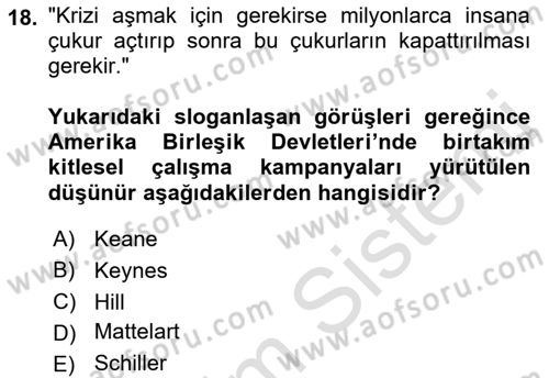 İletişim Sosyolojisi Dersi Ara Sınavı Deneme Sınav Soruları 18. Soru