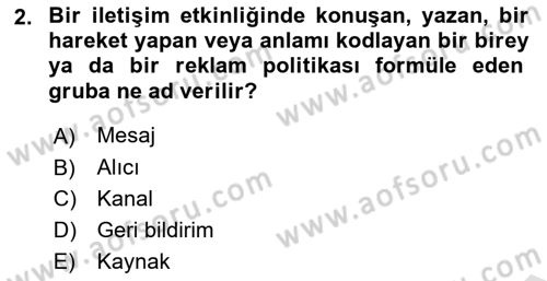İletişim Sosyolojisi Dersi Ara Sınavı Deneme Sınav Soruları 2. Soru