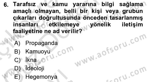 İletişim Sosyolojisi Dersi 2021 - 2022 Yılı (Vize) Ara Sınavı 6. Soru