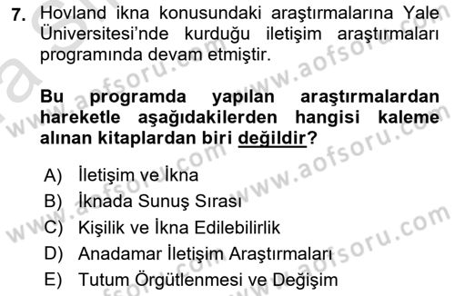 İletişim Sosyolojisi Dersi Ara Sınavı Deneme Sınav Soruları 7. Soru