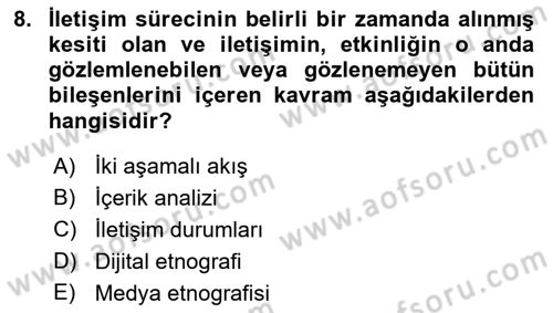 İletişim Sosyolojisi Dersi Ara Sınavı Deneme Sınav Soruları 8. Soru