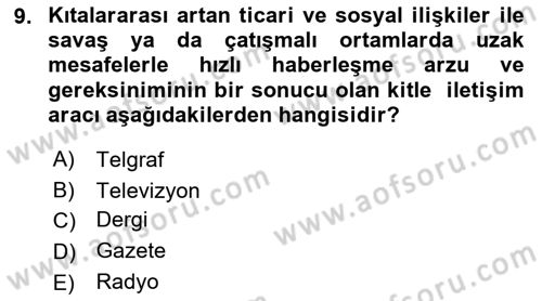 İletişim Sosyolojisi Dersi Ara Sınavı Deneme Sınav Soruları 9. Soru