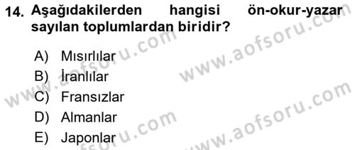 İletişim Sosyolojisi Dersi 2021 - 2022 Yılı (Final) Dönem Sonu Sınav Soruları 14. Soru