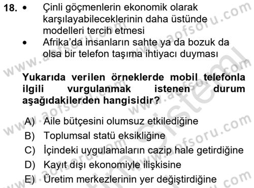 İletişim Sosyolojisi Dersi 2021 - 2022 Yılı (Final) Dönem Sonu Sınav Soruları 18. Soru