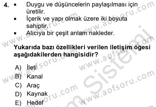 İletişim Sosyolojisi Dersi 2021 - 2022 Yılı (Final) Dönem Sonu Sınav Soruları 4. Soru