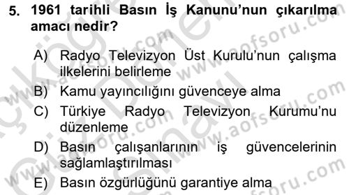 İletişim Sosyolojisi Dersi 2021 - 2022 Yılı (Final) Dönem Sonu Sınav Soruları 5. Soru