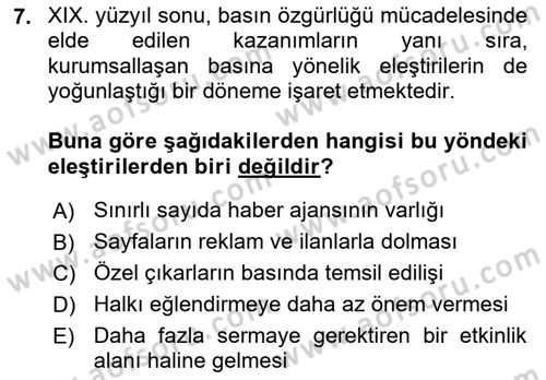 İletişim Sosyolojisi Dersi 2021 - 2022 Yılı (Final) Dönem Sonu Sınav Soruları 7. Soru
