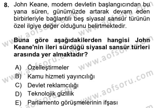 İletişim Sosyolojisi Dersi 2021 - 2022 Yılı (Final) Dönem Sonu Sınav Soruları 8. Soru