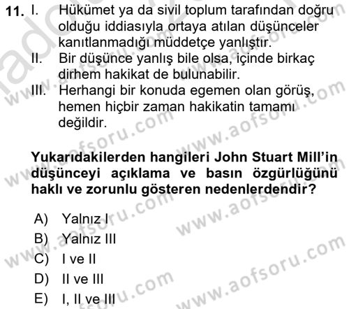 İletişim Sosyolojisi Dersi 2021 - 2022 Yılı Yaz Okulu Sınav Soruları 11. Soru