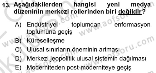 İletişim Sosyolojisi Dersi 2021 - 2022 Yılı Yaz Okulu Sınavı 13. Soru