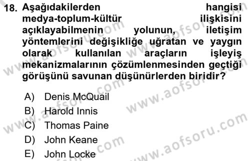 İletişim Sosyolojisi Dersi 2021 - 2022 Yılı Yaz Okulu Sınav Soruları 18. Soru
