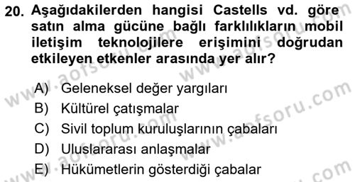 İletişim Sosyolojisi Dersi 2021 - 2022 Yılı Yaz Okulu Sınav Soruları 20. Soru