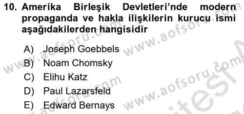 İletişim Sosyolojisi Dersi 2022 - 2023 Yılı (Vize) Ara Sınav Soruları 10. Soru