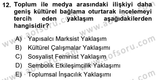 İletişim Sosyolojisi Dersi 2022 - 2023 Yılı (Vize) Ara Sınavı 12. Soru