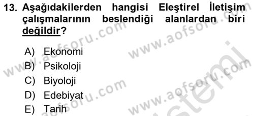 İletişim Sosyolojisi Dersi Ara Sınavı Deneme Sınav Soruları 13. Soru