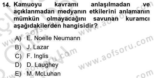 İletişim Sosyolojisi Dersi 2022 - 2023 Yılı (Vize) Ara Sınav Soruları 14. Soru