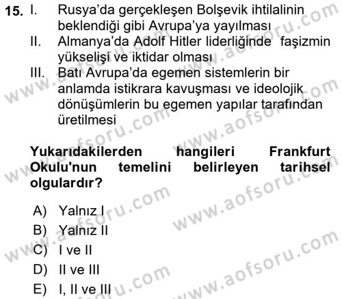 İletişim Sosyolojisi Dersi Ara Sınavı Deneme Sınav Soruları 15. Soru