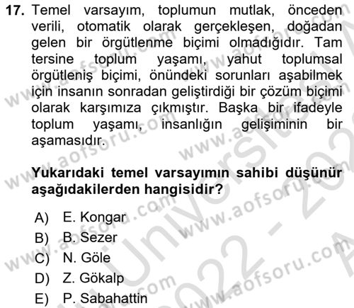 İletişim Sosyolojisi Dersi Ara Sınavı Deneme Sınav Soruları 17. Soru