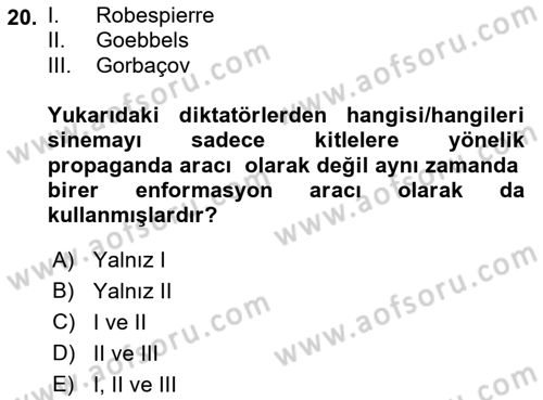 İletişim Sosyolojisi Dersi Ara Sınavı Deneme Sınav Soruları 20. Soru