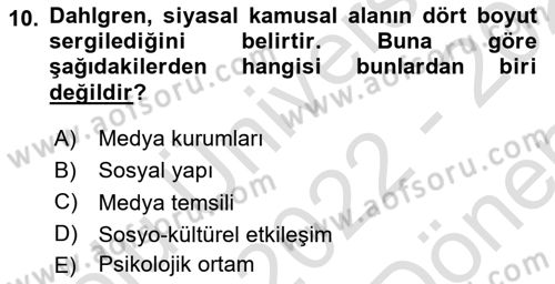 İletişim Sosyolojisi Dersi 2022 - 2023 Yılı (Final) Dönem Sonu Sınav Soruları 10. Soru