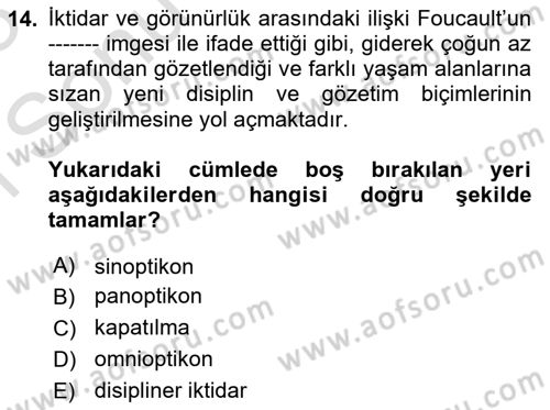 İletişim Sosyolojisi Dersi 2022 - 2023 Yılı (Final) Dönem Sonu Sınav Soruları 14. Soru