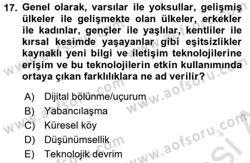 İletişim Sosyolojisi Dersi 2022 - 2023 Yılı (Final) Dönem Sonu Sınav Soruları 17. Soru