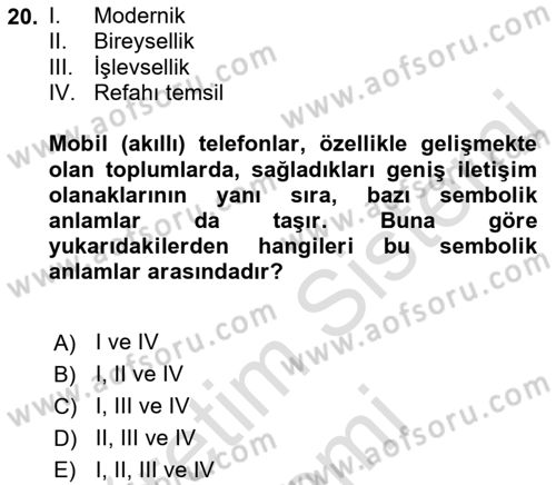 İletişim Sosyolojisi Dersi 2022 - 2023 Yılı (Final) Dönem Sonu Sınav Soruları 20. Soru