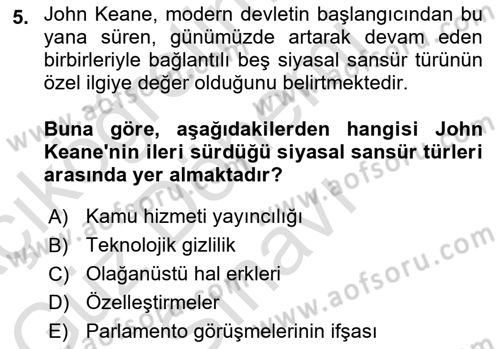 İletişim Sosyolojisi Dersi 2022 - 2023 Yılı (Final) Dönem Sonu Sınav Soruları 5. Soru