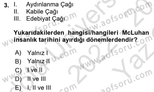 İletişim Sosyolojisi Dersi 2022 - 2023 Yılı Yaz Okulu Sınavı 3. Soru