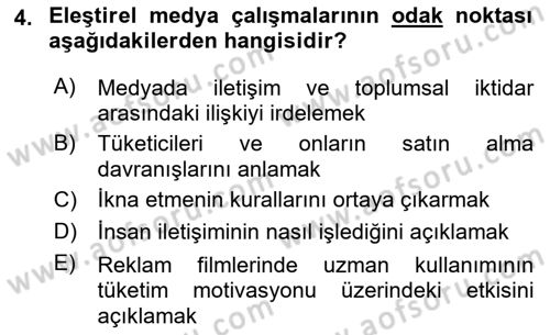 İletişim Sosyolojisi Dersi 2022 - 2023 Yılı Yaz Okulu Sınav Soruları 4. Soru