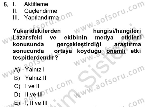 İletişim Sosyolojisi Dersi 2022 - 2023 Yılı Yaz Okulu Sınavı 5. Soru