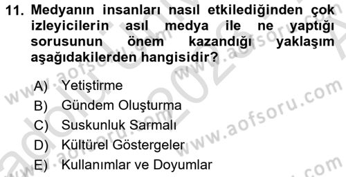 İletişim Sosyolojisi Dersi 2023 - 2024 Yılı (Vize) Ara Sınav Soruları 11. Soru
