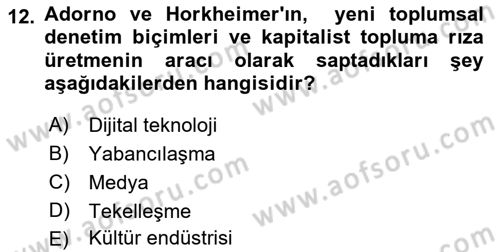 İletişim Sosyolojisi Dersi Ara Sınavı Deneme Sınav Soruları 12. Soru
