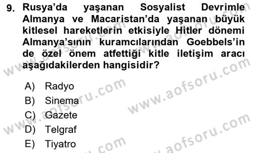 İletişim Sosyolojisi Dersi Ara Sınavı Deneme Sınav Soruları 9. Soru