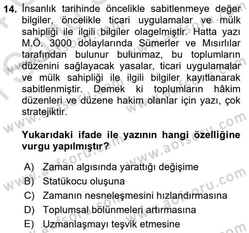 İletişim Sosyolojisi Dersi 2023 - 2024 Yılı (Final) Dönem Sonu Sınav Soruları 14. Soru