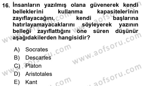 İletişim Sosyolojisi Dersi 2023 - 2024 Yılı (Final) Dönem Sonu Sınav Soruları 16. Soru