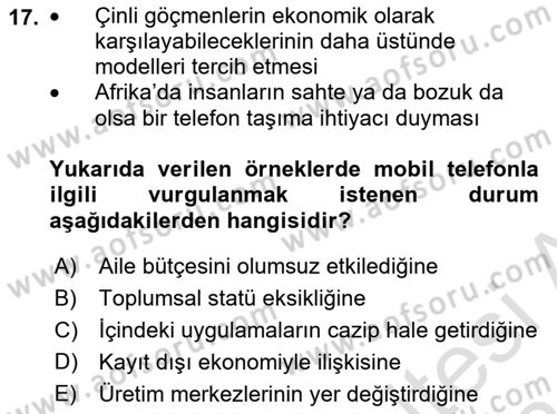 İletişim Sosyolojisi Dersi 2023 - 2024 Yılı (Final) Dönem Sonu Sınav Soruları 17. Soru