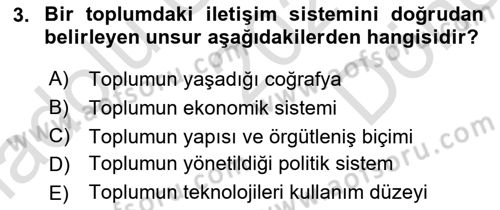 İletişim Sosyolojisi Dersi 2023 - 2024 Yılı (Final) Dönem Sonu Sınav Soruları 3. Soru