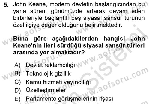 İletişim Sosyolojisi Dersi 2023 - 2024 Yılı (Final) Dönem Sonu Sınav Soruları 5. Soru