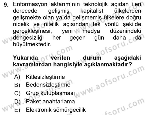 İletişim Sosyolojisi Dersi 2023 - 2024 Yılı (Final) Dönem Sonu Sınav Soruları 9. Soru