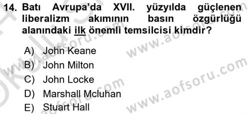 İletişim Sosyolojisi Dersi 2023 - 2024 Yılı Yaz Okulu Sınav Soruları 14. Soru