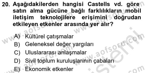 İletişim Sosyolojisi Dersi 2023 - 2024 Yılı Yaz Okulu Sınav Soruları 20. Soru