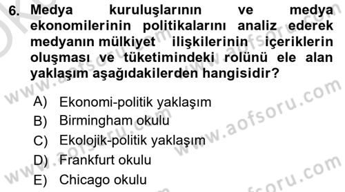 İletişim Sosyolojisi Dersi 2023 - 2024 Yılı Yaz Okulu Sınav Soruları 6. Soru