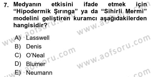 İletişim Sosyolojisi Dersi 2023 - 2024 Yılı Yaz Okulu Sınav Soruları 7. Soru