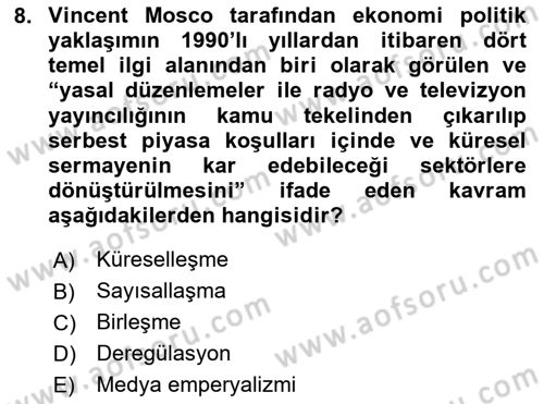 İletişim Sosyolojisi Dersi 2023 - 2024 Yılı Yaz Okulu Sınav Soruları 8. Soru