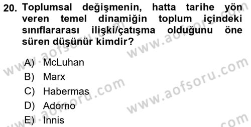 İletişim Sosyolojisi Dersi 2024 - 2025 Yılı (Vize) Ara Sınavı 20. Soru