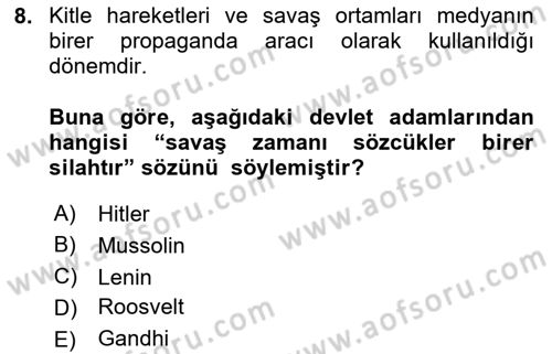 İletişim Sosyolojisi Dersi 2024 - 2025 Yılı (Vize) Ara Sınav Soruları 8. Soru