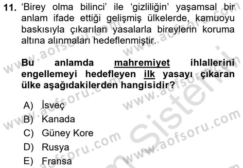 İletişim Sosyolojisi Dersi 2024 - 2025 Yılı (Final) Dönem Sonu Sınav Soruları 11. Soru