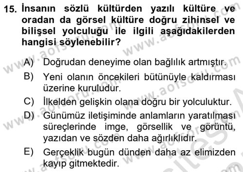 İletişim Sosyolojisi Dersi 2024 - 2025 Yılı (Final) Dönem Sonu Sınav Soruları 15. Soru