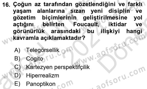 İletişim Sosyolojisi Dersi 2024 - 2025 Yılı (Final) Dönem Sonu Sınav Soruları 16. Soru
